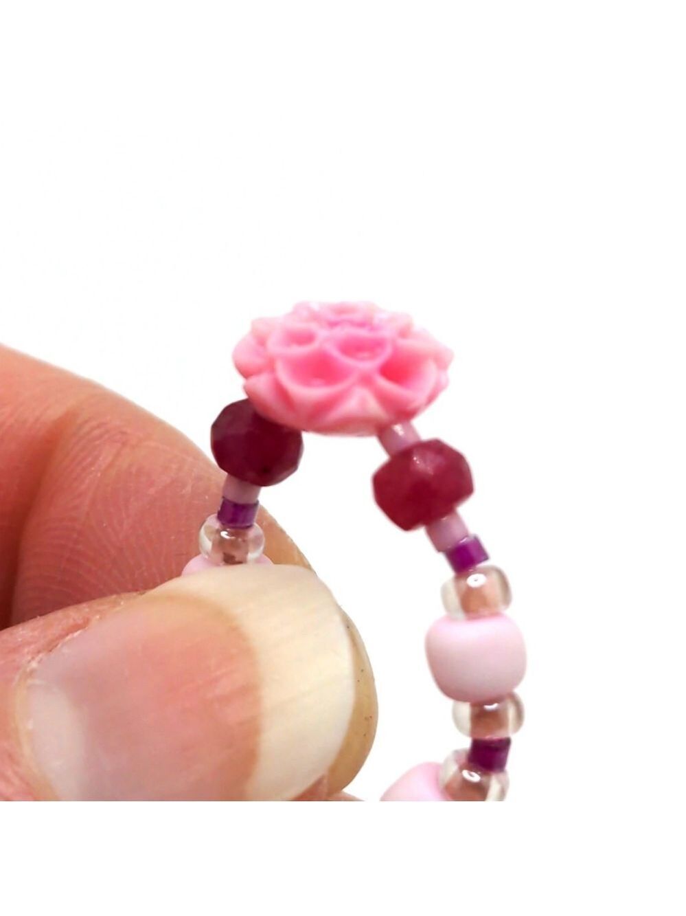 381MIDALANE Genuine Ruby & Bead Stretch Rings